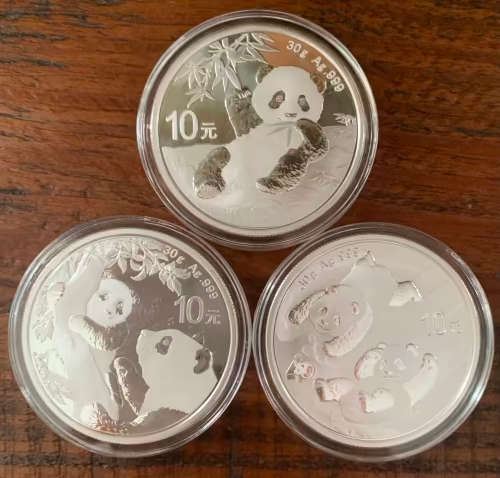 3 x Chinese Panda 30Grams Pure Fine Silver Bullion Coins in capsule