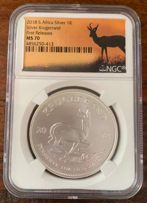 MS70 2018 Krugerrand 1oz Pure Fine Silver Graded Coin in Slab