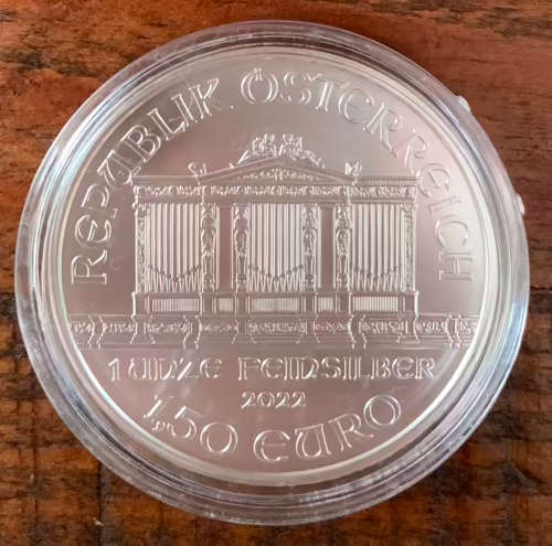 2022 Austrian Philharmonic 1oz Pure Fine Silver Bullion Coin in Capsule