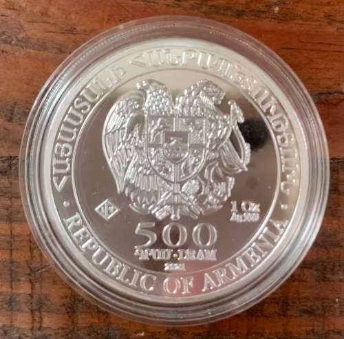 2021 Armenian Noah`s Ark 1oz Pure Fine Silver Bullion Coin in Capsule