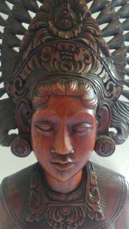 Large Hand carved Indonesian Teak bust/sculpture of a woman in traditional dress