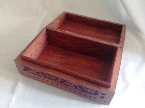 Stunning wooden box decorated with copper inlays and carved