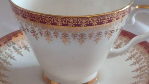 Elegant Royal Grafton Regal wine red and gold design fine bone China Tea Trio
