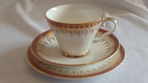 Elegant Royal Grafton Regal wine red and gold design fine bone China Tea Trio