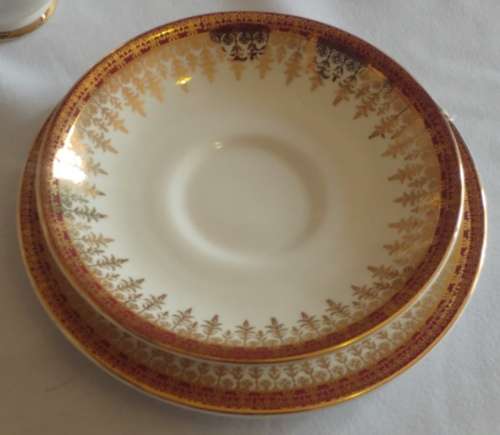 Elegant Royal Grafton Regal wine red and gold design fine bone China Tea Trio