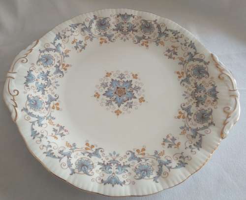 Elegant Paragon Tuscany Blue, White and gold design fine bone China large Cake plate 1952-1956