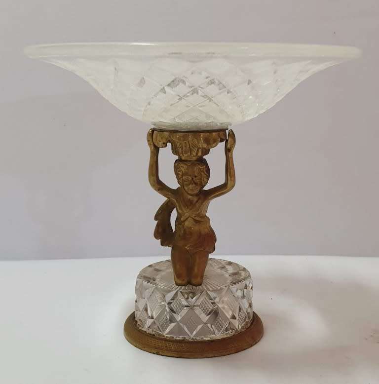 A French Lead Crystal Figural Dessert Comport with Gilt Metal Mounts Art Deco style