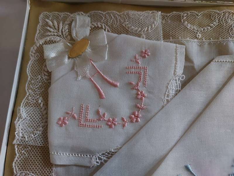 Swiss lace handkerchief collection gold boxed