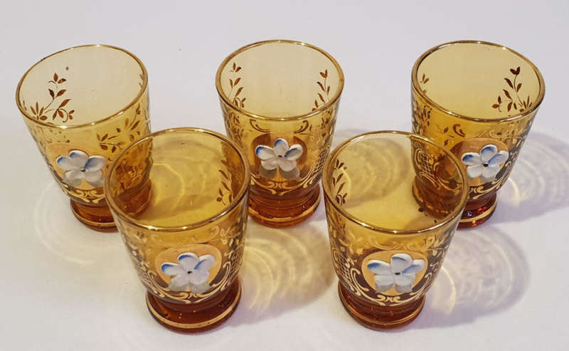A stunning 6-piece Italian Amber Coloured Glass Cordial Set