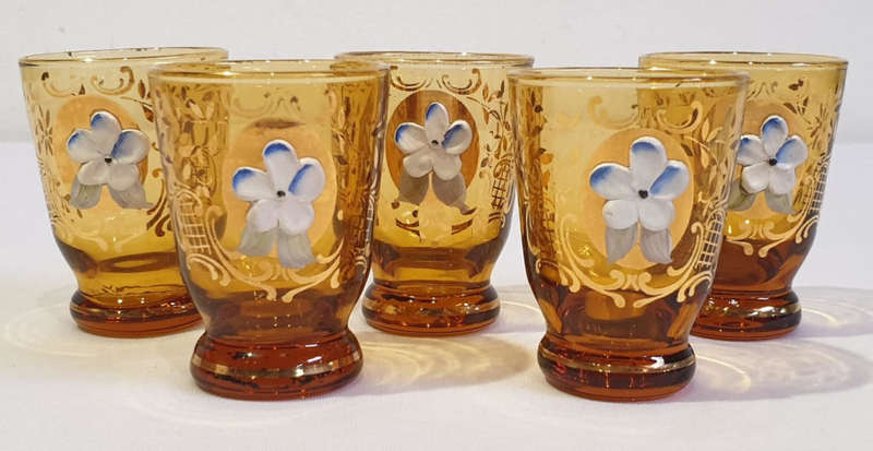 A stunning 6-piece Italian Amber Coloured Glass Cordial Set