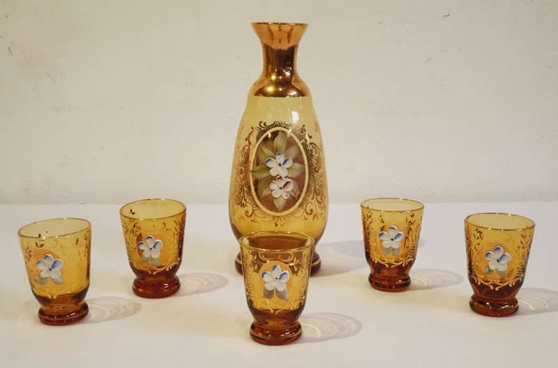 A stunning 6-piece Italian Amber Coloured Glass Cordial Set