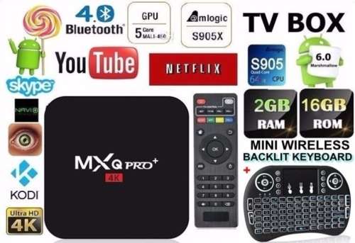 MXQ Pro Plus 2GB / 16GB 4K Smart TV Box + i8 Backlit Mini Wireless Keyboard With Touchpad