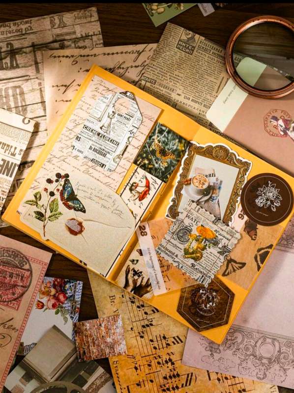 91 Pcs DIY Brown Scrap Booking Set
