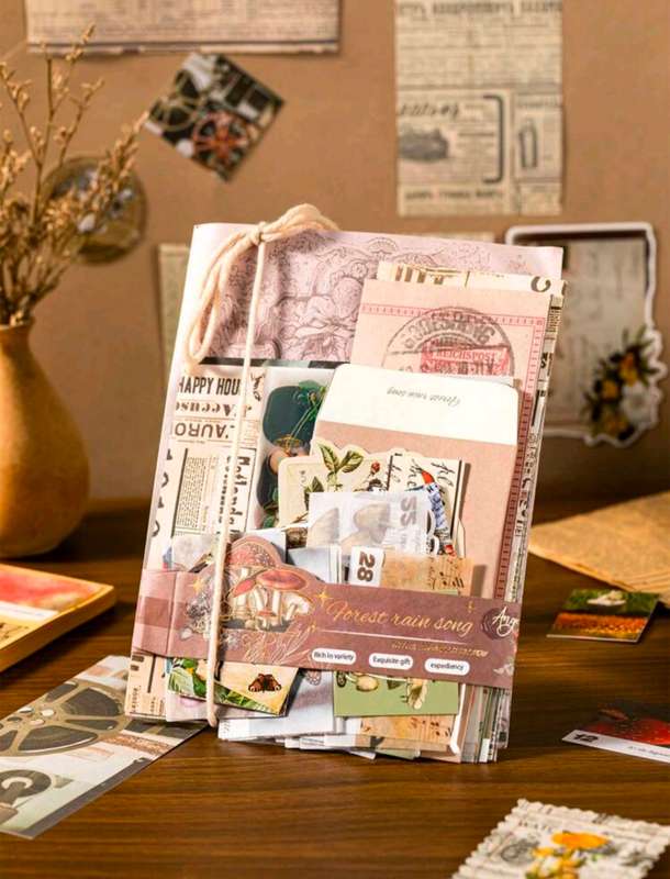 91 Pcs DIY Brown Scrap Booking Set