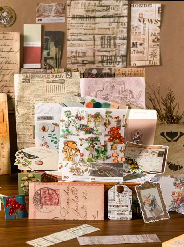 91 Pcs DIY Brown Scrap Booking Set
