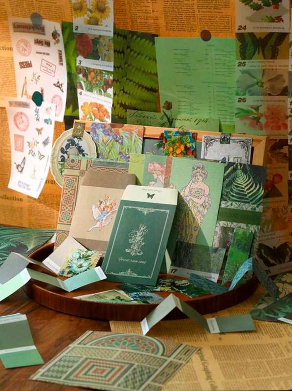 91 Pcs DIY Green Scrap Booking Set