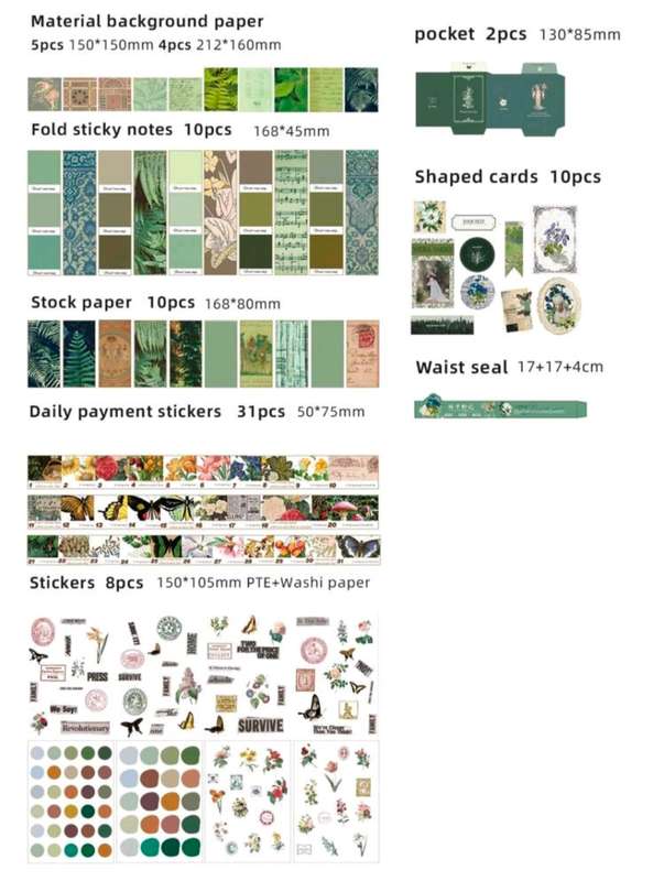 91 Pcs DIY Green Scrap Booking Set
