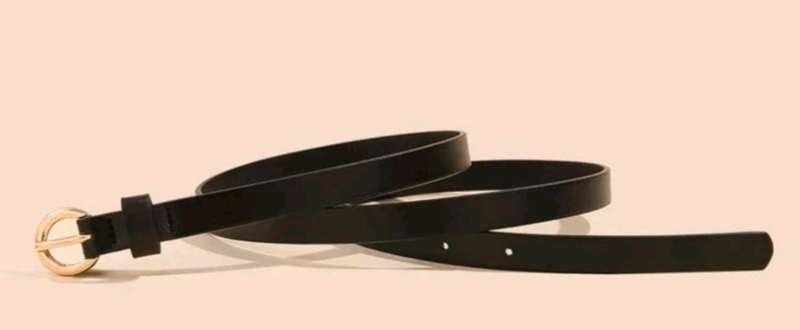 Thin Black Belt with Round Buckle