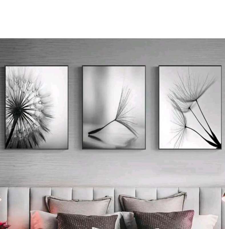 3 Piece Unframed Black & White Dandelion Wall Poster