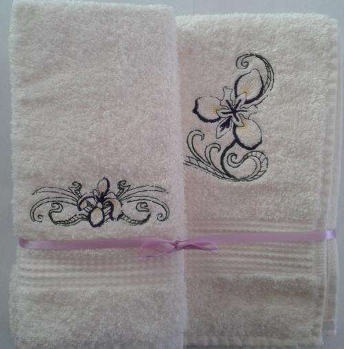 Embroidered Hand and Guest Towel Set - Irises