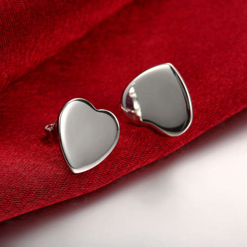 E010 Smooth heart silver plated stud earrings fashion classic jewelry  (A213*)