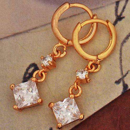 Attractive Gold Filled Square CZ Dangle Earrings,F279  (N845)