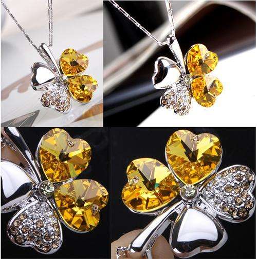 Womens Gold Plated Four-Leaf Clover Necklace Pendant YELLOW