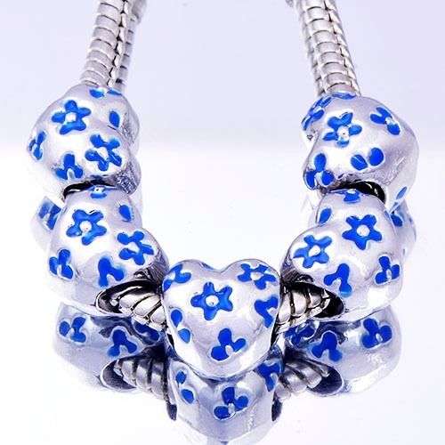 1pcs Blue Enamel Heart BEADS Fit European DIY Bracelet  D8139