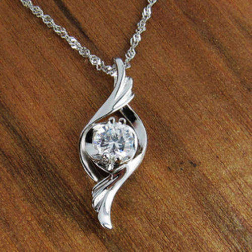 925 100% Genuine Sterling Silver Women Heart Zircon Pendant Choker Necklace