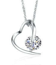 Genuine 925 Sterling Silver Zircon Heart Pendant Necklace