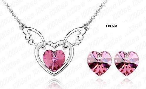 White Gold Plated Heart Crystal Jewelry Set with swarovski element.