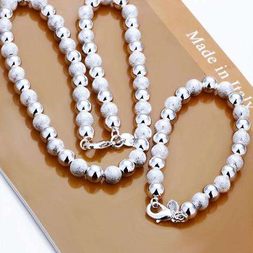 Silver Plated Necklace and Bracelet Hollow Balls 8mm Wide set