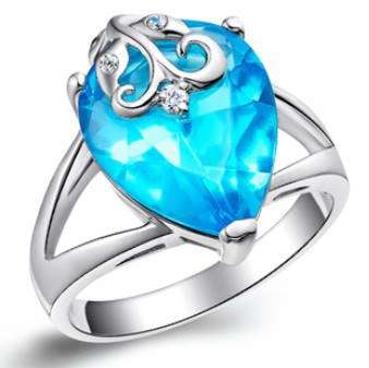 GENUINE 925 SILVER, Genuine Austria Crystal SAPPHIRE OVAL CURL RING