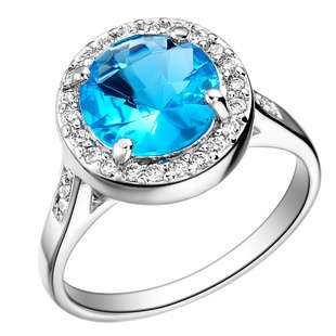 GENUINE 925 SILVER, Genuine Austria Crystal SAPPHIRE ROUND RING
