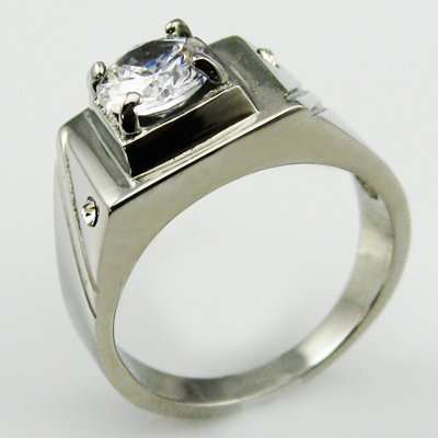 STAINLESS STEEL EMBOSSED CRYSTAL RING