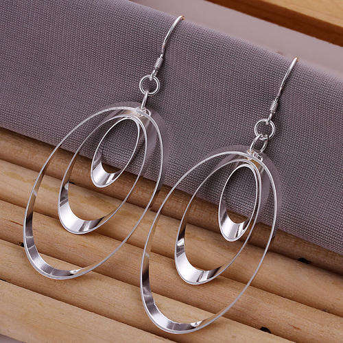 Silver plated triple hoop drop earings