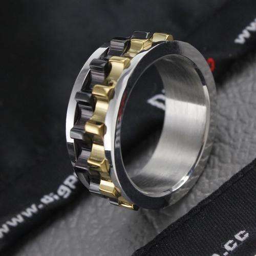 Black and Gold Gear Rotatable Ring, TITANIUM, Mens Ring