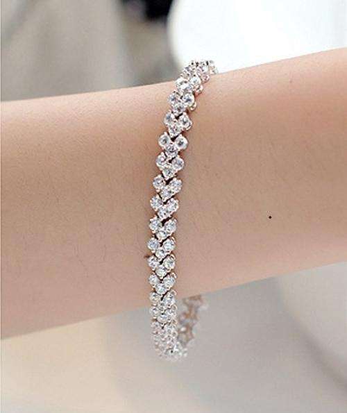 S925 Sterling Silver, Elegant Austria Crystal Bracelet, Platinum Plated