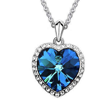 GENUINE 925 Silver Ocean Crystal Necklace, Platinum Plated