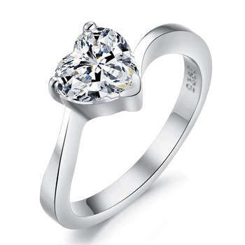 GENUINE 925 SILVER, Solitaire Heart Shaped 3 X PLATINUM PLATED