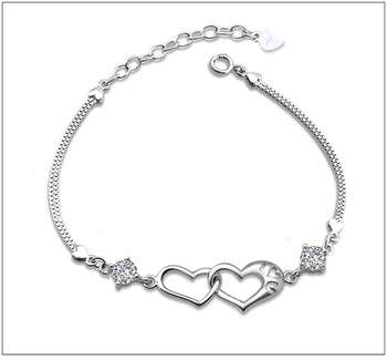 CRYSTAL HEART BRACELET, 925 Sterling Silver 3 X Platinum Plating