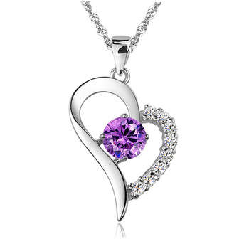GENUINE 925 Silver Crystal Necklace Heart Shaped, Platinum Plated