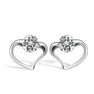 Genuine 925 Sterling Silver Heart Stud Earring's, Platinum Plated