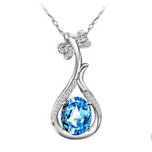 GENUINE 925 Silver Crystal Necklace, Platinum Plated