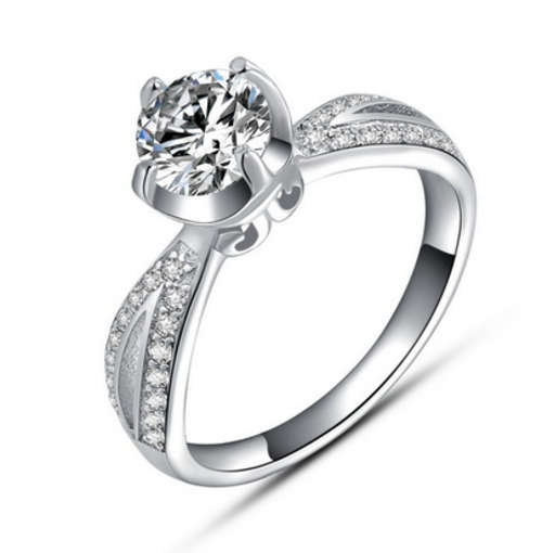 SILVER RING WITH AURSTRINA CRYSTALS, 3 LAYER PLATINUM PLATED