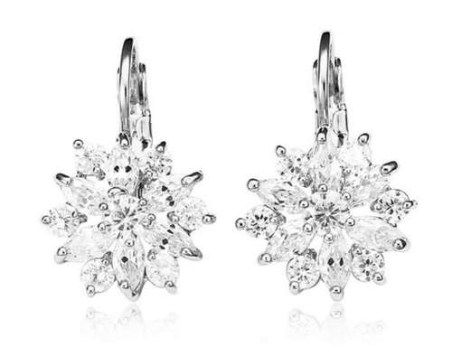 Silver Plated Austrian Crystal Flower Stud Earrings