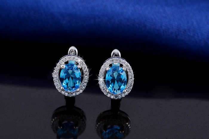 Oval Shape Blue Austrian Crystal Earrings