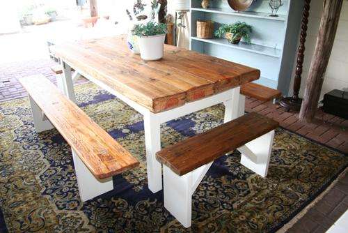 FRENCH PROVENCAL TABLE AND BENCH SET - 8 SEATER