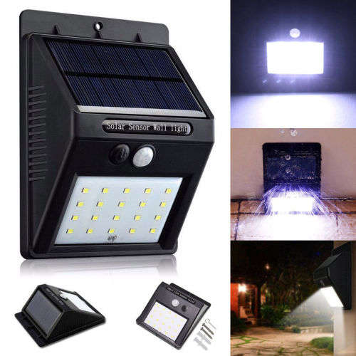 20 LED Solar Powered PIR Motion Sensor Security Wall Garden Light Lamp Outdoor