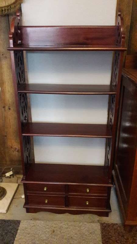 Mahogany display/shelves with four Drawers 52x17x110cm